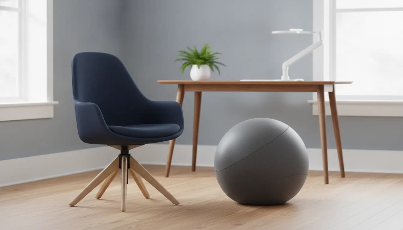 An ergonomic LumaSpine Pro office chair with adjustable lumbar support set up at a tidy desk in a bright home office