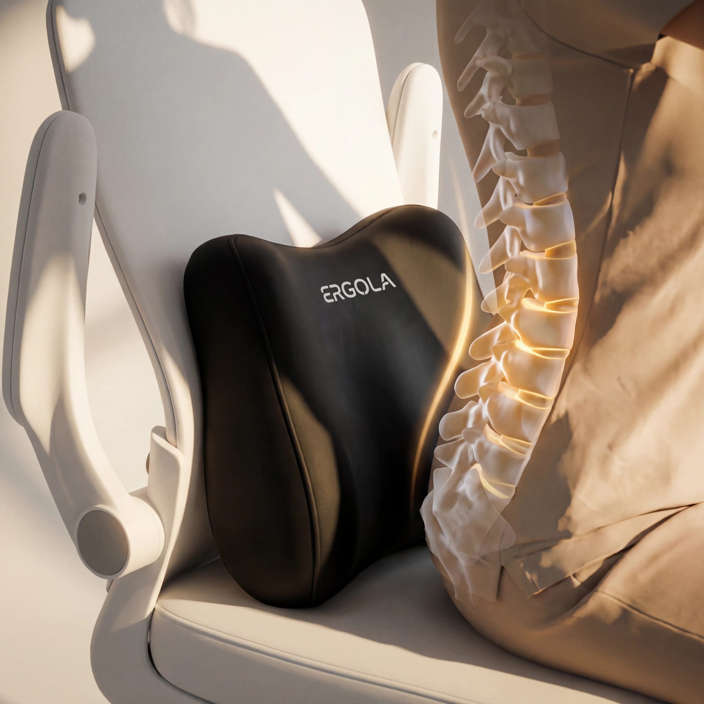 Adjustable strap securing the lumbar pillow